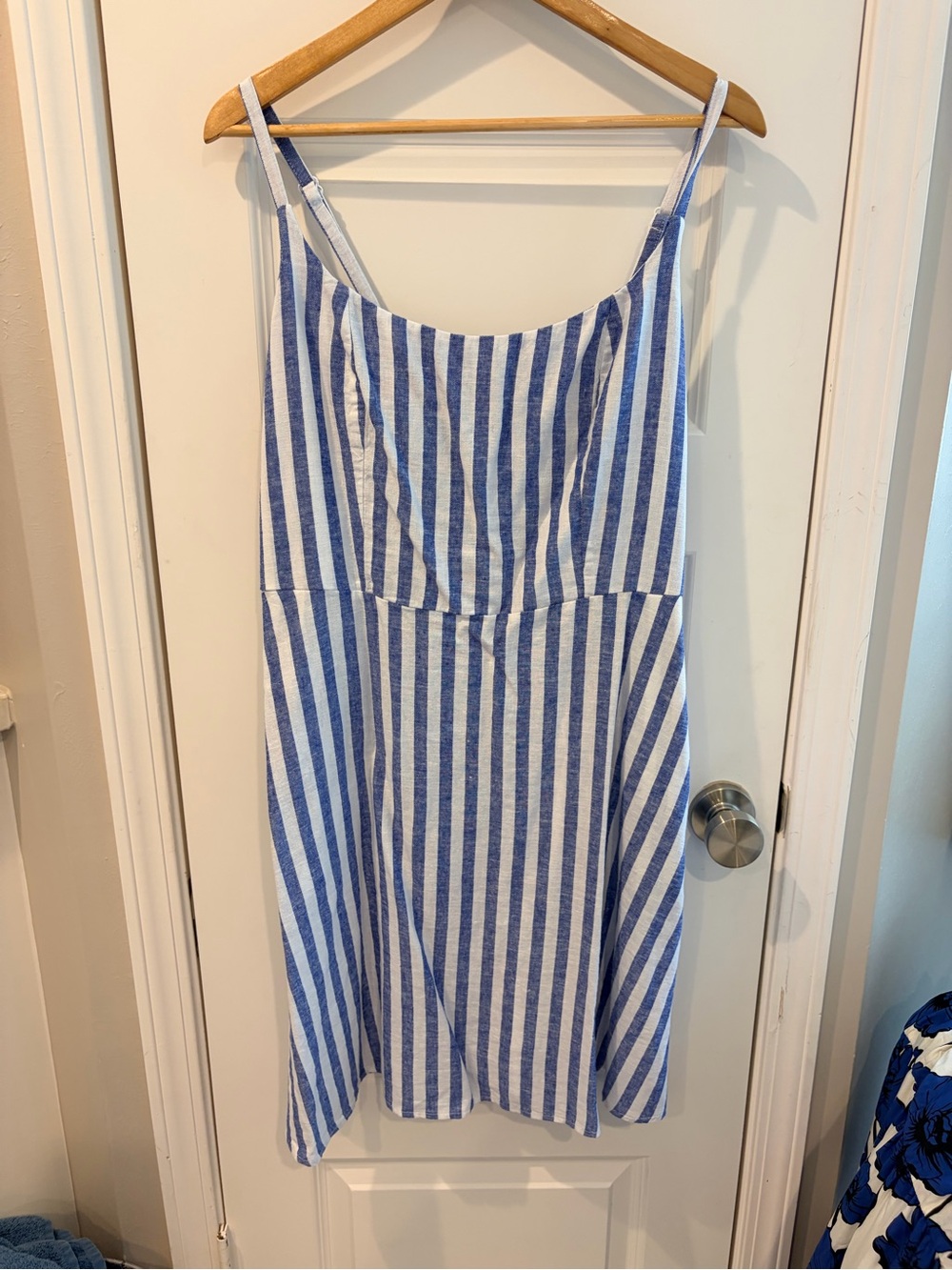 Old Navy Blue and White Striped Spaghetti Strap Linen Dress XL Tall